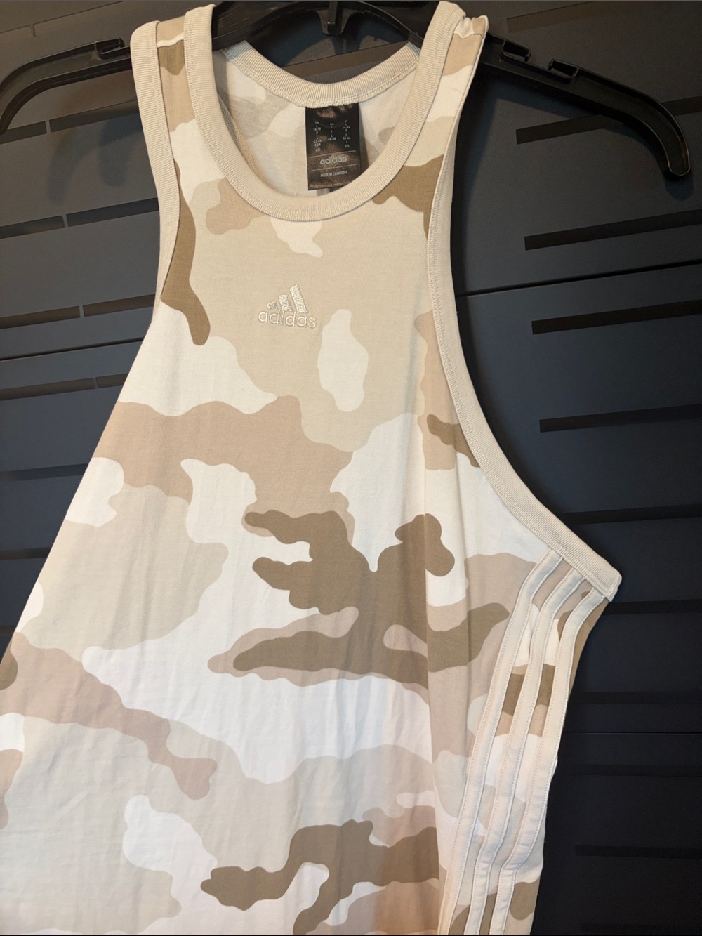 adidas Beige and Cream Camo 3‑Stripes Racerback Tank Dress - Picture 6 of 9
